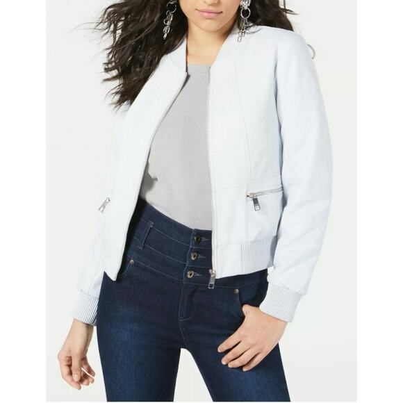 GUESS Womens XL New Ivory Zip Up Casual Jacket MOTO Faux Leather Tough - Picture 1 of 2